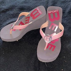 Bebe Sport wedge heels size 6.5 pink sandals